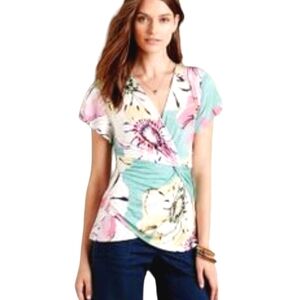 Deletta by Anthropologie Floral Wrap Top